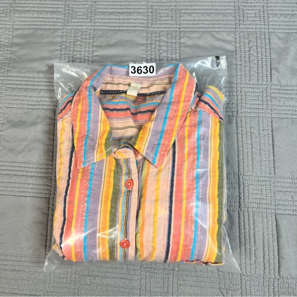 Anthropologie Pilcro Shirt Boyfriend Multicolored Striped Metallic Top Size L/XL - Picture 11 of 12